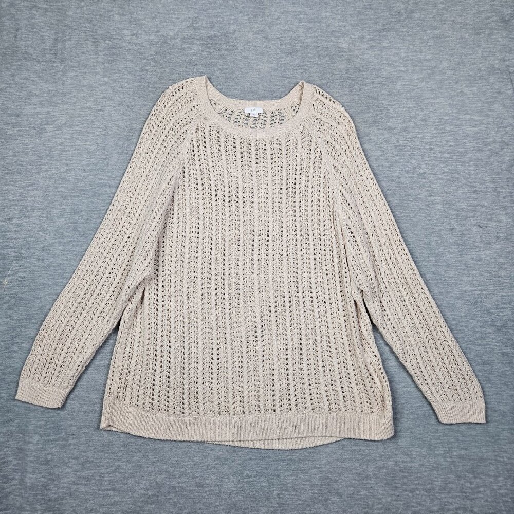 J.JILL Beige Beachy Open Knit Tunic Sweater Women's Size M